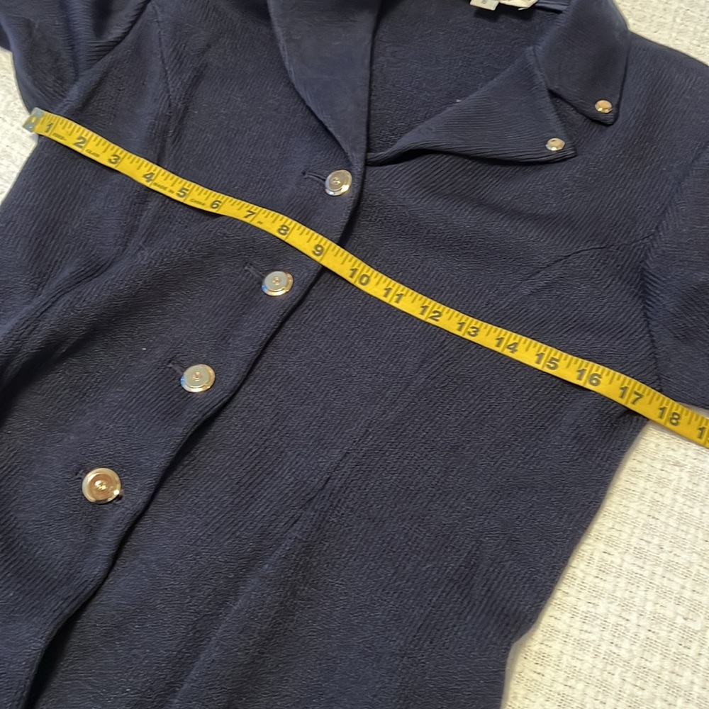 Vintage St. John Collection Navy Blue Long Knit Jacket with Gold Buttons Size 6 - Picture 13 of 16